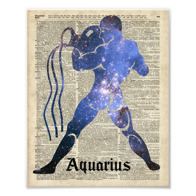 Aquarius Vatten Zodiac-tecken över den gamla Bok s Fototryck (Framsidan)