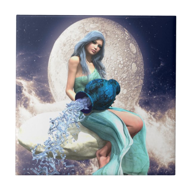 Aquarius - Vattnet hälls ur en jug Kakelplatta (Framsidan)