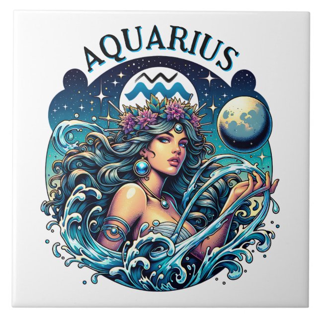 Aquarius Water Bearer Beautiful Woman Astrology  Kakelplatta (Framsidan)