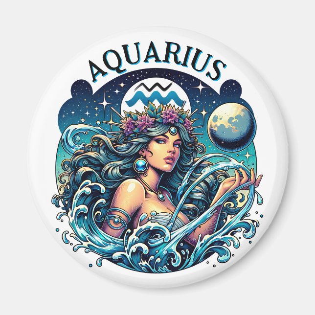 Aquarius Water Bearer Beautiful Woman Astrology  Magnet (Framsidan)