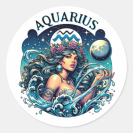 Aquarius Water Bearer Beautiful Woman Astrology Runt Klistermärke