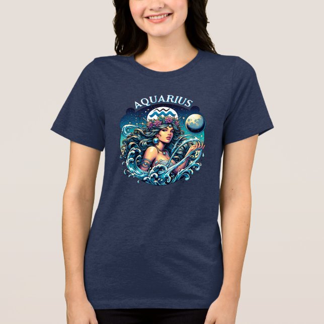 Aquarius Water Bearer Beautiful Woman Astrology  T Shirt (Framsida)