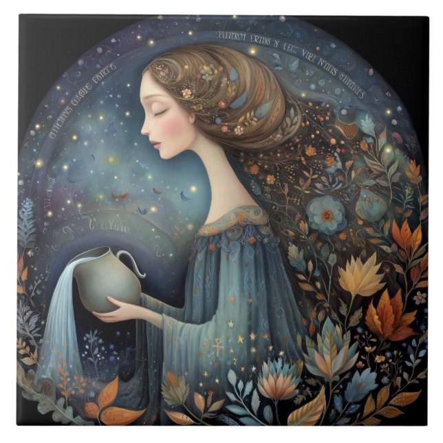 Aquarius Water Bearer Zodiac Astrology Birthday Kakelplatta (Framsidan)