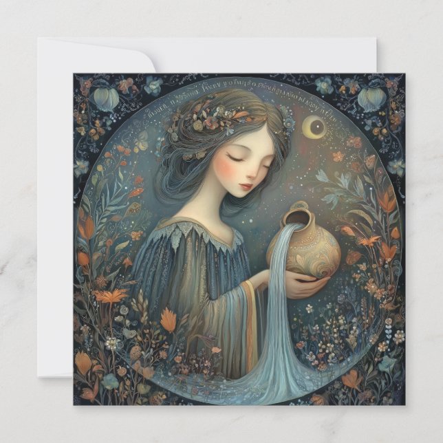 Aquarius Water Bearer Zodiac Celestial Birthday Kort (Framsida)