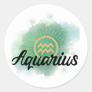 Aquarius Watercolor Stänk Runt Klistermärke