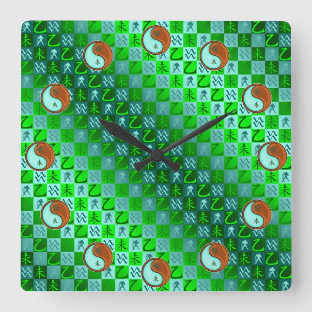 Aquarius & Wood Goat Fyrkantig Klocka (Framsida)