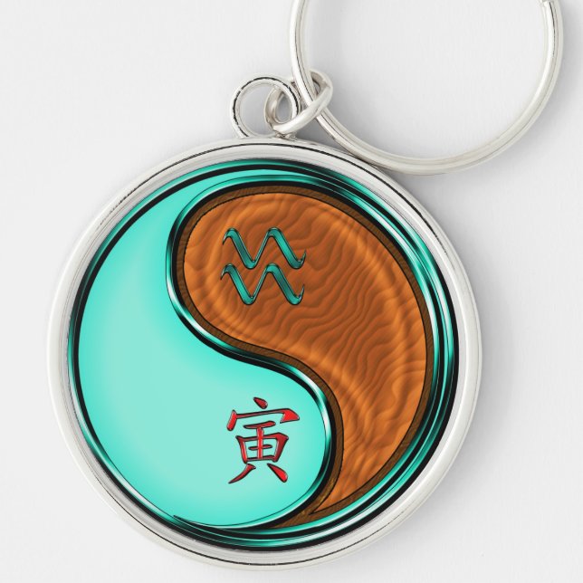 Aquarius & Wood Tiger Rund Silverfärgad Nyckelring (Framsidan)