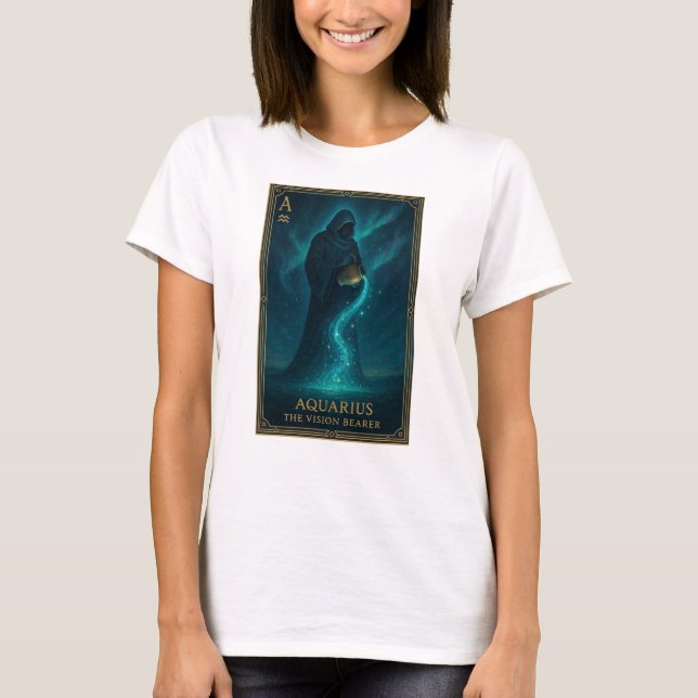 Aquarius Zodiac Art – Celestial Water Bearer T Shirt (Framsida)