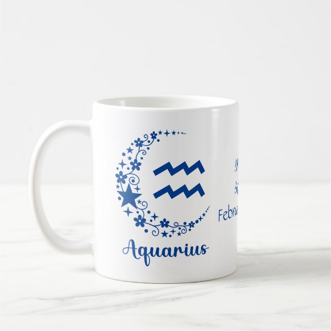 Aquarius Zodiac Astrology Birthday Gift Blue Kaffemugg (Vänster)