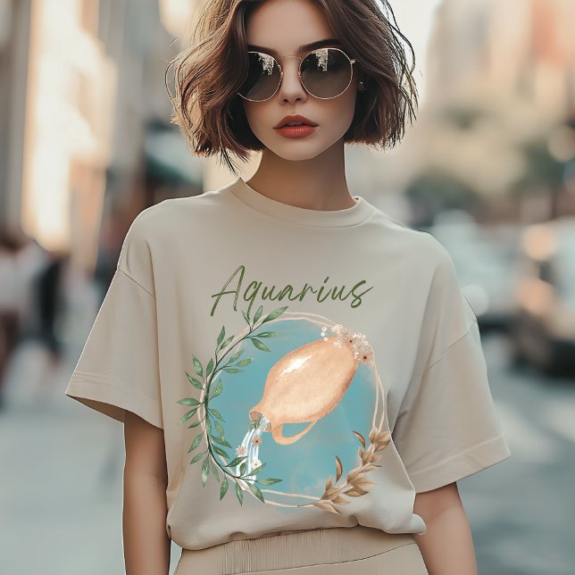 Aquarius Zodiac, Astrology Botanical, Blommigt T Shirt (Skapare uppladdad)