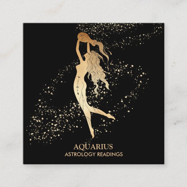 *~* AQUARIUS Zodiac Astrology Läser Guld och svart Fyrkantigt Visitkort (Framsida)