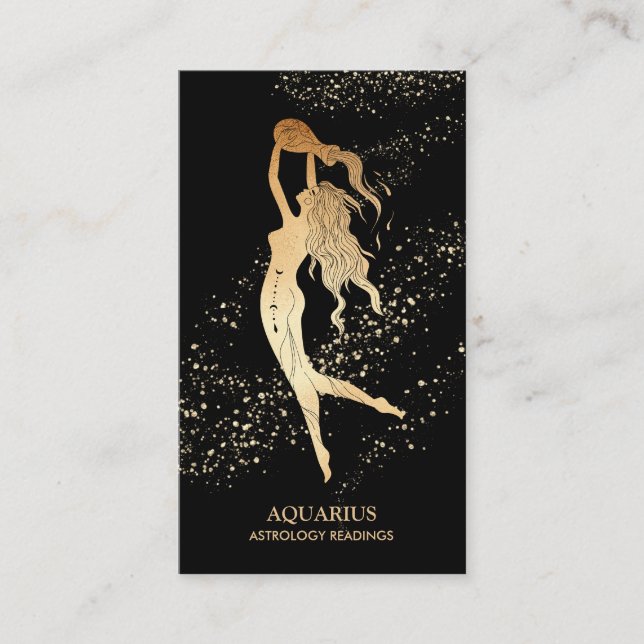 *~* AQUARIUS Zodiac Astrology Läser svart Guld Visitkort (Framsida)