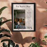 Aquarius | Zodiac Astrology Photo Newspaper Poster<br><div class="desc">Denna zodiac-poster är formaterad för att se ut som ett elegant tidningsomslag som innehåller ditt eget foto och information. Perfekt för vänner och familj att önska dem en lycklig dag när de blir ett år äldre. Med mottagarna namn, och med personlighetsegenskaper för födelsedags- och zodiac inkluderade, gör den här poster...</div>