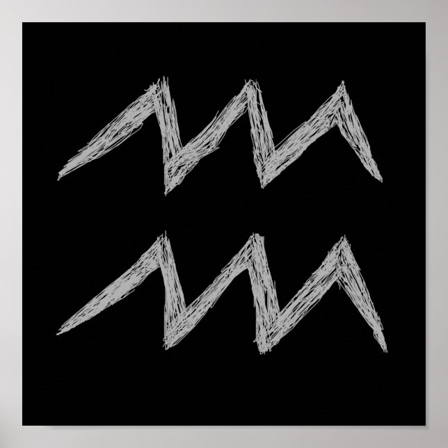 Aquarius. Zodiac Astrology-tecken. Svart. Poster (Framsidan)