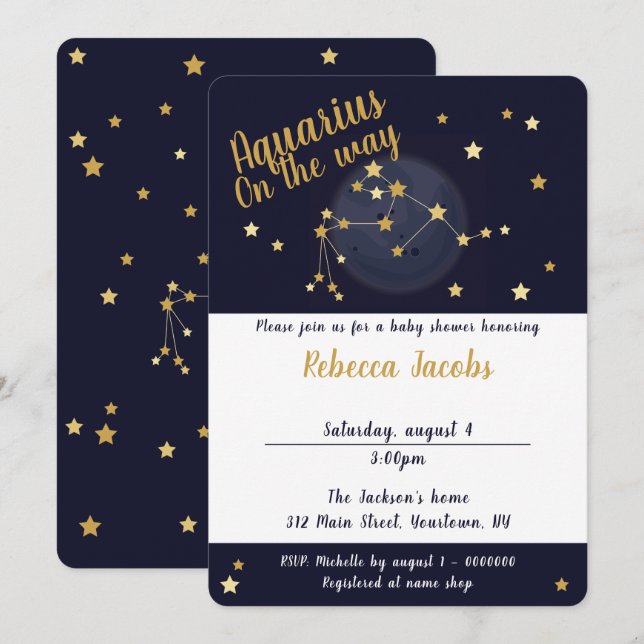 Aquarius zodiac Baby Shower-inbjudan Inbjudningar (Fram/baksida)