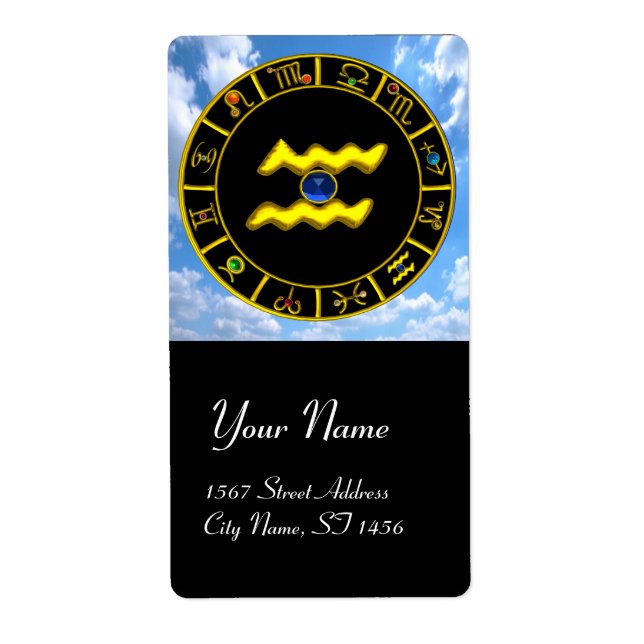 AQUARIUS ZODIAC BIRTHDAY JEWEL Blue Sapphire Guld Fraktsedel (Framsidan)