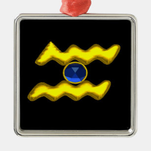AQUARIUS ZODIAC BIRTHDAY JEWEL Blue Sapphire Guld Julgransprydnad Metall
