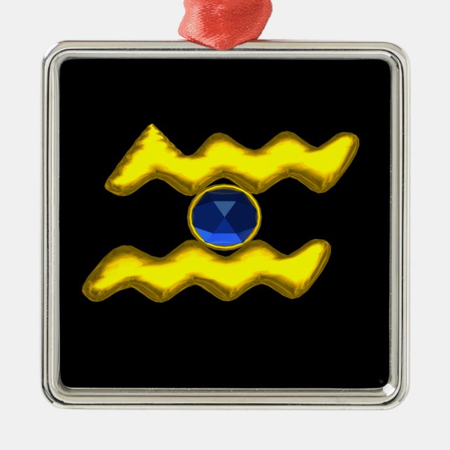 AQUARIUS ZODIAC BIRTHDAY JEWEL Blue Sapphire Guld Julgransprydnad Metall (Framsidan)