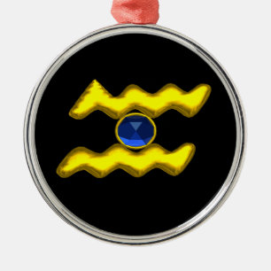 AQUARIUS ZODIAC BIRTHDAY JEWEL Blue Sapphire Guld Julgransprydnad Metall