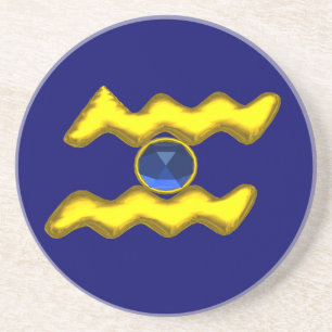 AQUARIUS ZODIAC BIRTHDAY JEWEL Blue Sapphire White Underlägg Sandsten
