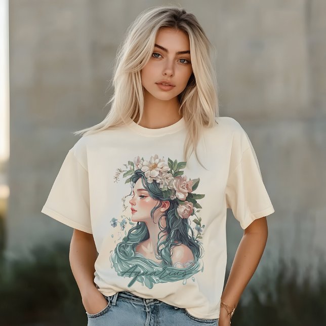Aquarius Zodiac, Blommigt Woman, Botaniskt Älskare T Shirt (Skapare uppladdad)