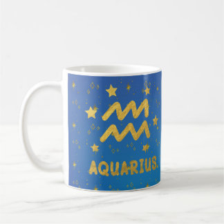 Aquarius Zodiac Blue och Guld Astrology Mugg