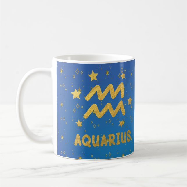 Aquarius Zodiac Blue och Guld Astrology Mugg (Vänster)