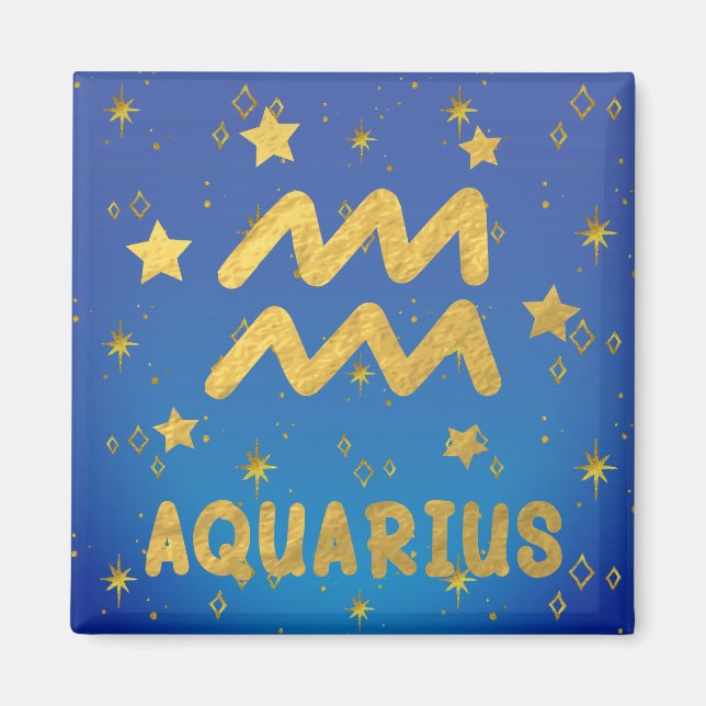 Aquarius Zodiac Blue och Guld Magnet (Framsidan)