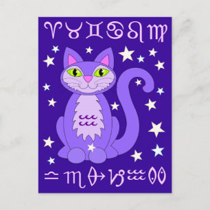 Aquarius Zodiac Cat Midnight Blue-vykort Vykort