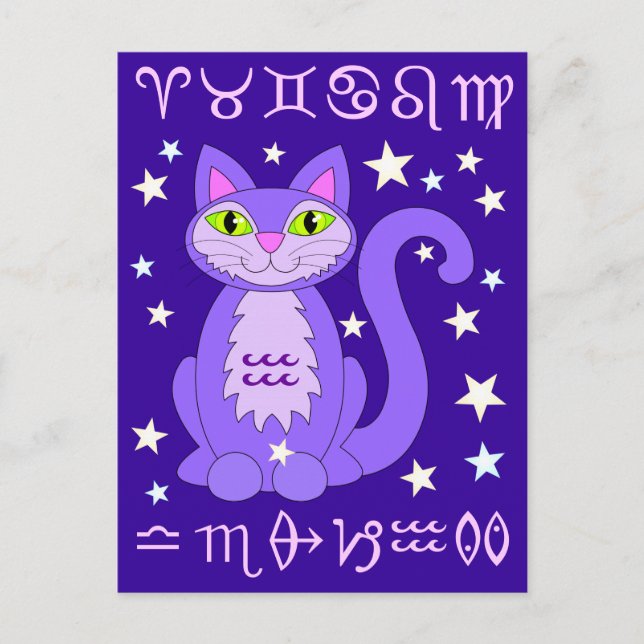 Aquarius Zodiac Cat Midnight Blue-vykort Vykort (Framsida)
