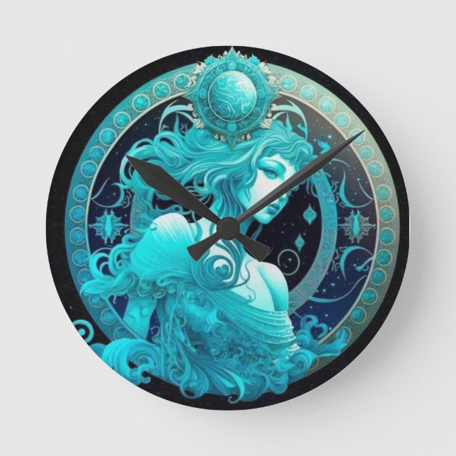 Aquarius Zodiac Clock Rund Klocka (Framsida)