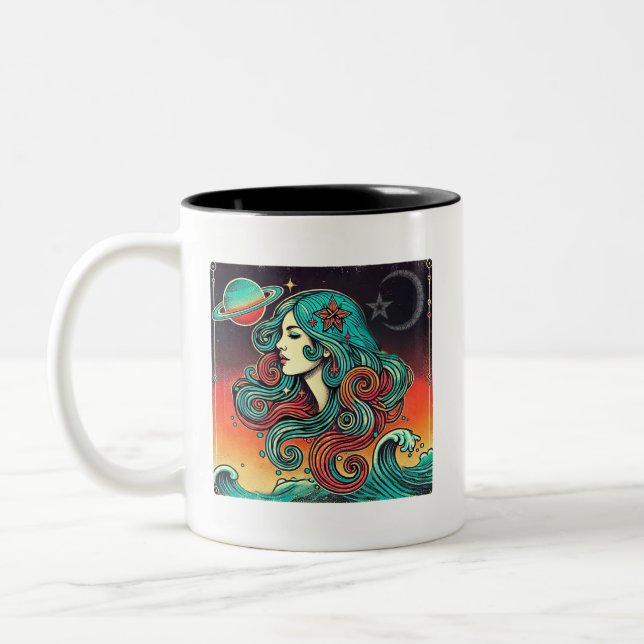 Aquarius Zodiac Coffee Mugg Retro Design (Vänster)