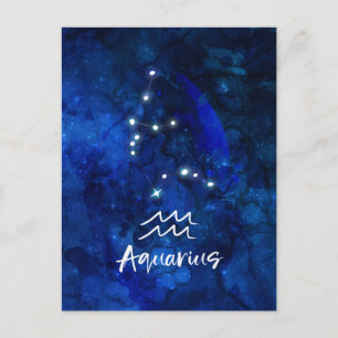 Aquarius Zodiac Constellation Blue Galaxy Himlar Vykort