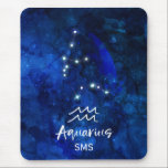 Aquarius Zodiac Constellation Blue Galaxy Monogram Musmatta<br><div class="desc">Aquarius Zodiac Constellation Blue Galaxy Monogram Design. Med trendiget Bruterat skriptteckensnitt, Mörk blått vattenfärgsbakgrund struktur, Glowing star konstellation och Vatten Bearer-symbolen. Modern Astrological Sign Birth Horoscope, är perfekt för alla Aquarian Birthday från den 20-18 februari! Med Monogrammed första Mitten och efternamn (eller lämna det tomt) som tillval. Gör en underbar...</div>