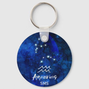 Aquarius Zodiac Constellation Blue Galaxy Monogram Nyckelring