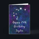 Aquarius Zodiac Constellation Grattis på födelseda Kort<br><div class="desc">Det här kosmiska och celestiala födelsekortet kan vara personlig med namn eller en titel som mamma, dotter, barndotter, brorson, brorson, brorson osv. Utformningen har Aquarius zodiac-konstellationen på en mörk blått och lila vattenfärgad galaxbakgrund med spridda stjärnor. Texten kombinerar handskript och modern serif typsnitt för en snyggt och ett klassiskt utseende....</div>