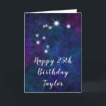 Aquarius Zodiac Constellation Grattis på födelseda Kort<br><div class="desc">Det här kosmiska och celestiala födelsekortet kan vara personlig med namn eller en titel som mamma, dotter, barndotter, brorson, brorson, brorson osv. Utformningen har Aquarius zodiac-konstellationen på en mörk blått och lila vattenfärgad galaxbakgrund med spridda stjärnor. Texten kombinerar handskript och modern serif typsnitt för en snyggt och ett klassiskt utseende....</div>