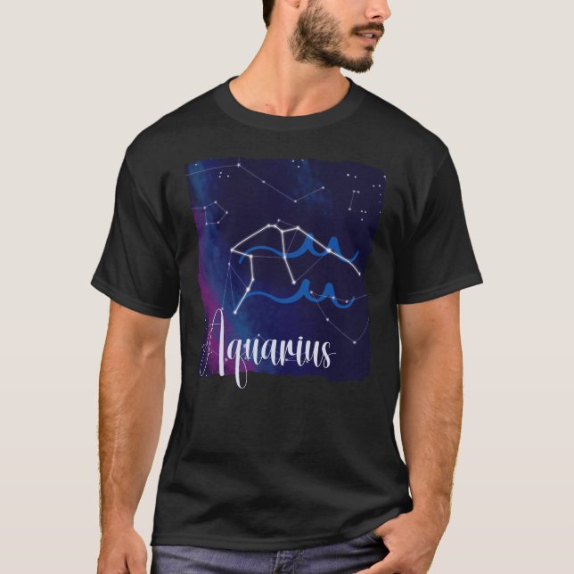 Aquarius Zodiac Constellation T Shirt (Framsida)