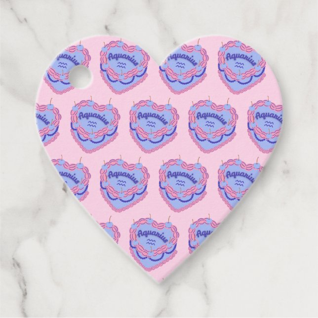 Aquarius Zodiac Coquette Heart Birthday Cake Gåvor Etiketter (Framsida)