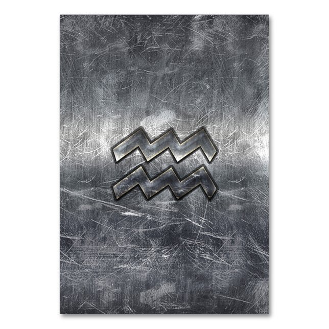 Aquarius Zodiac Distress Silver Steel Stil Bordsnummer (Framsidan)