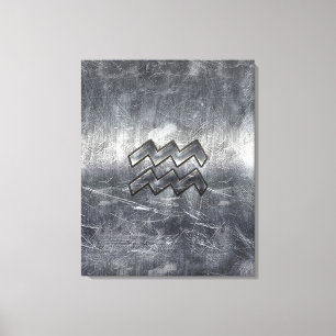 Aquarius Zodiac Distress Silver Steel Stil Canvastryck