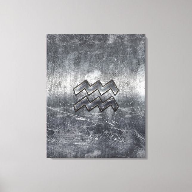 Aquarius Zodiac Distress Silver Steel Stil Canvastryck (Framsida)