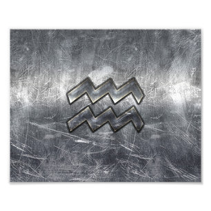 Aquarius Zodiac Distress Silver Steel Stil Fototryck