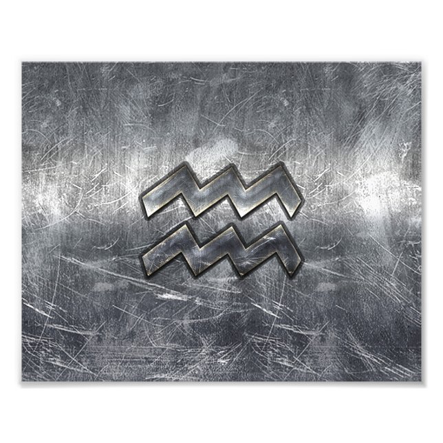 Aquarius Zodiac Distress Silver Steel Stil Fototryck (Framsidan)