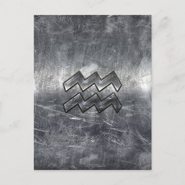 Aquarius Zodiac Distress Silver Steel Stil Vykort (Framsida)
