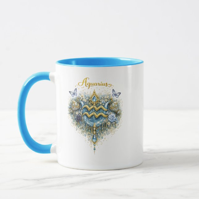 Aquarius Zodiac Floral Heart Mug – Elegant Astrolo Mugg (Vänster)