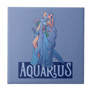 Aquarius Zodiac Goddess Belly Dancer Art Birthday Kakelplatta