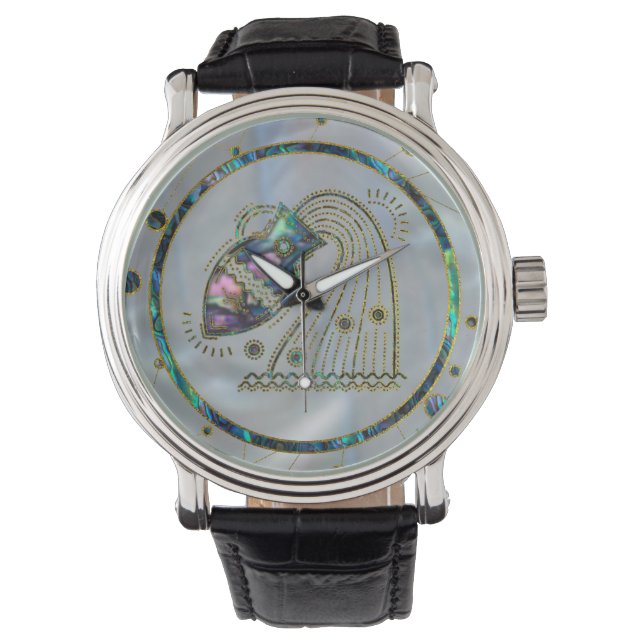Aquarius Zodiac Guld Abalone on Constellation Armbandsur (Framsida)