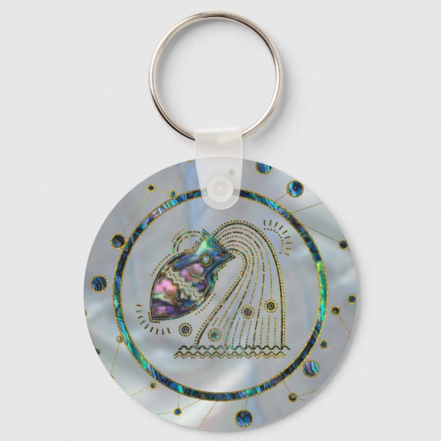 Aquarius Zodiac Guld Abalone on Constellation Nyckelring (Framsida)