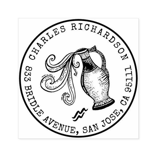 Aquarius Zodiac Hand-dragen Vapensköld | RETURADRE Stämpel (Tryck)